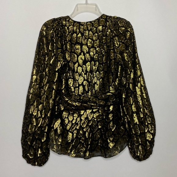 A.L.C. Logan Top Silk Gathered Waist Black/Gold 6 - Picture 6 of 16